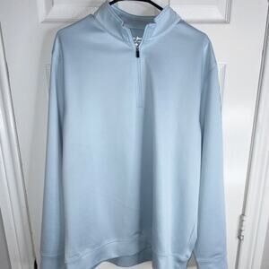 Greyson Men's Blue Solid 1/4 Zip Mock Neck Knit Pullover XL Polyester Logo